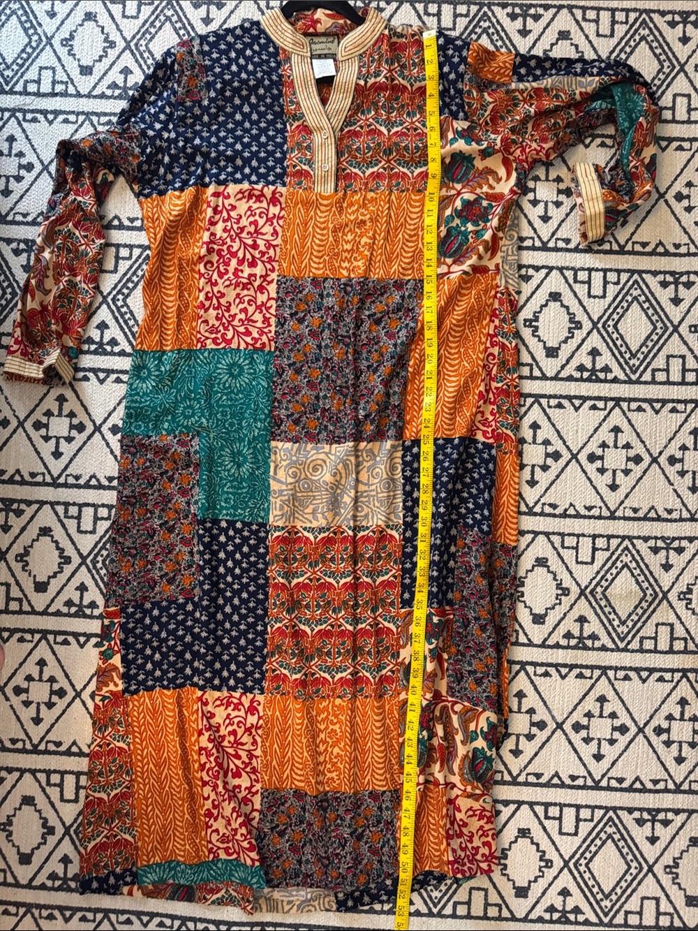 Jasmine Multicolor Patchwork Maxi Dress - Navy, Orange, Green, Cream, Red - Picture 7 of 10